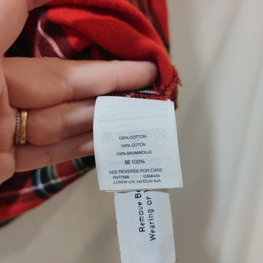 J. Crew Ruffle‎ Red Tartan Plaid Popover Cotton Flannel Shirt Small S H5198